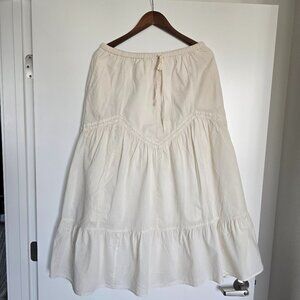 Cream Lace Midi Skirt Women’s Size L Cotton With Pockets